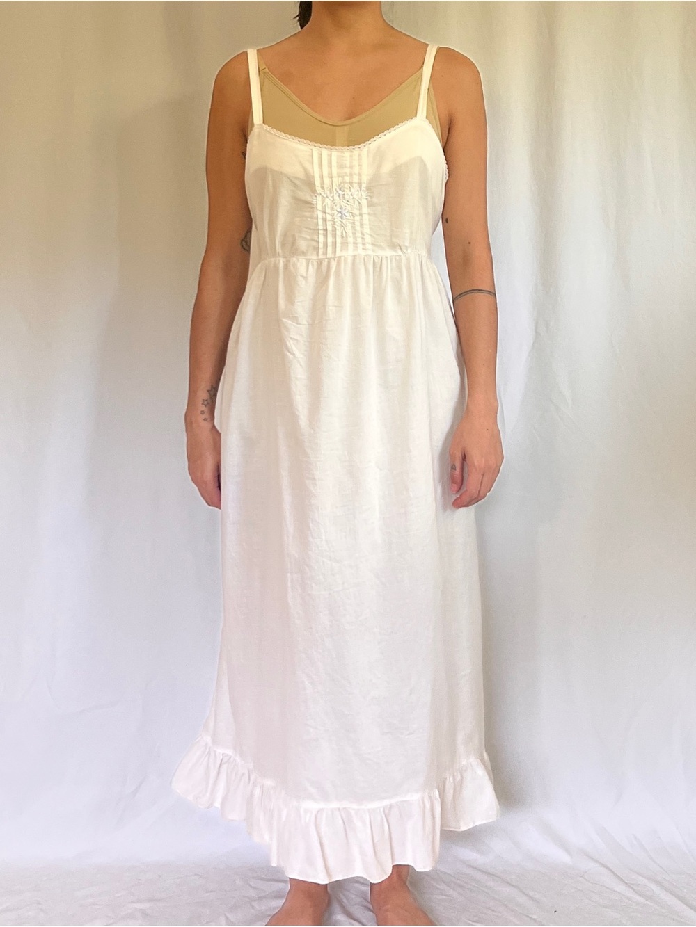 Laura Ashley Vintage White Cotton Ruffle Hem Midi Slip Dress - Picture 1 of 9